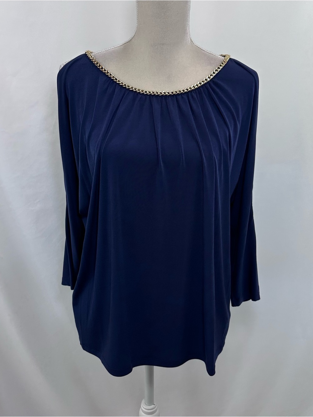 Michael Kors Navy Top with Gold Label Detail - Picture 2 of 9